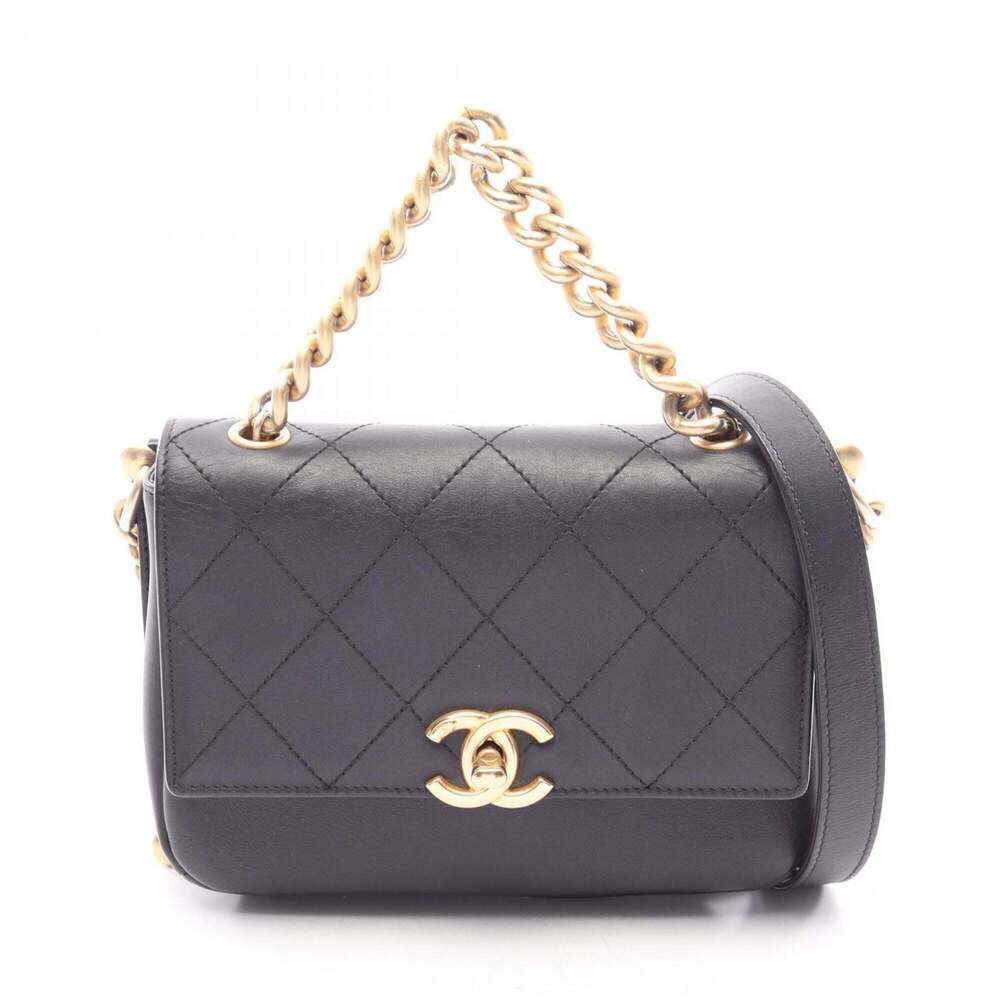 Chanel Matelassé 2-Way Shoulder Bag/Handbag, Leather, Women's, Black